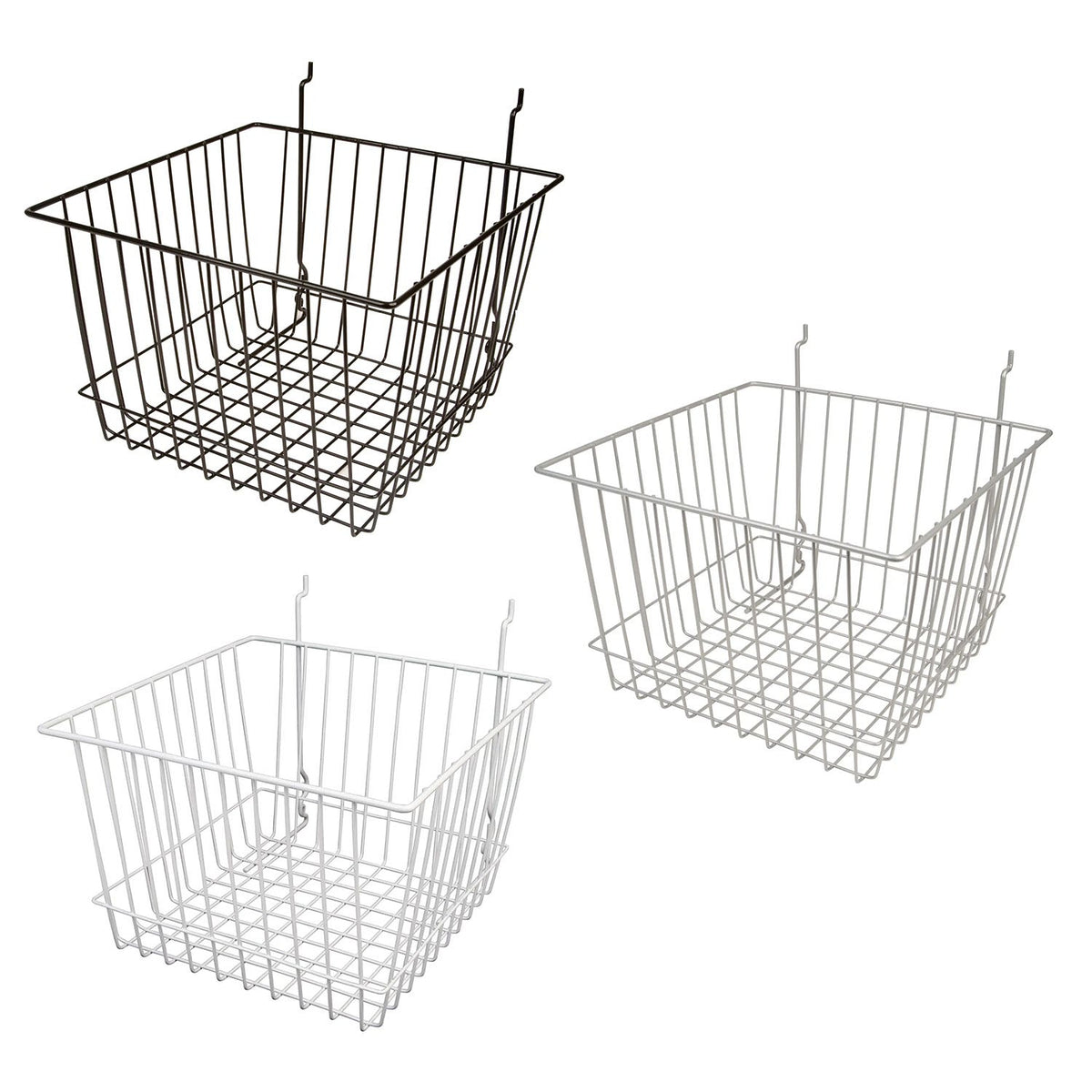 12"W x 12"D x 8"H Deep Basket Fits Grid Panels, Slatwall  Pegboard Bl